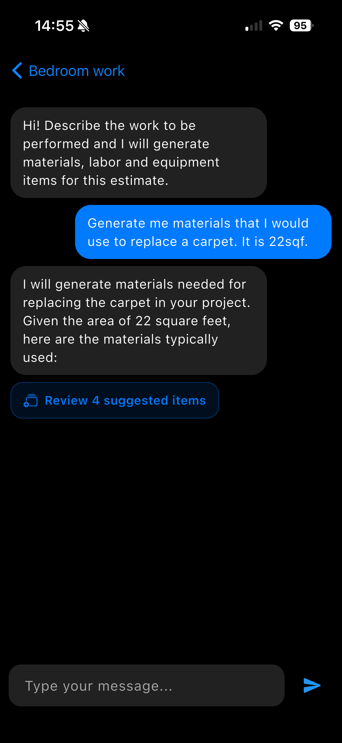 AI chat assistant screen